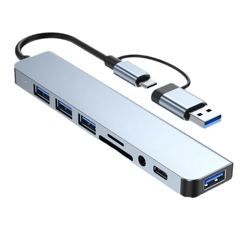 8-in-2 USB C Hub Adapter Docking Station Dual Type-C to SD TF Card Reader Audio