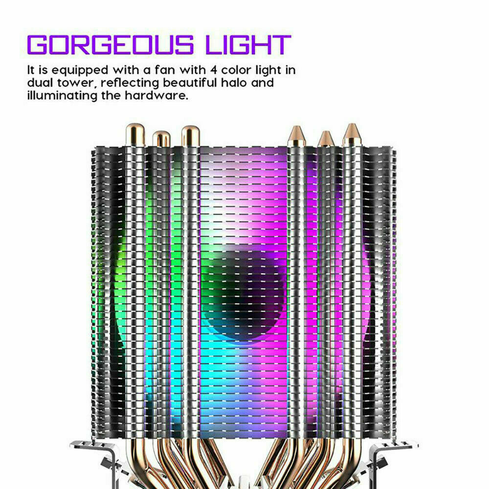 High Performance 6 Copper Heatpipe CPU Heatsink Cooler RGB Fan For LGA Aigo 3Pin