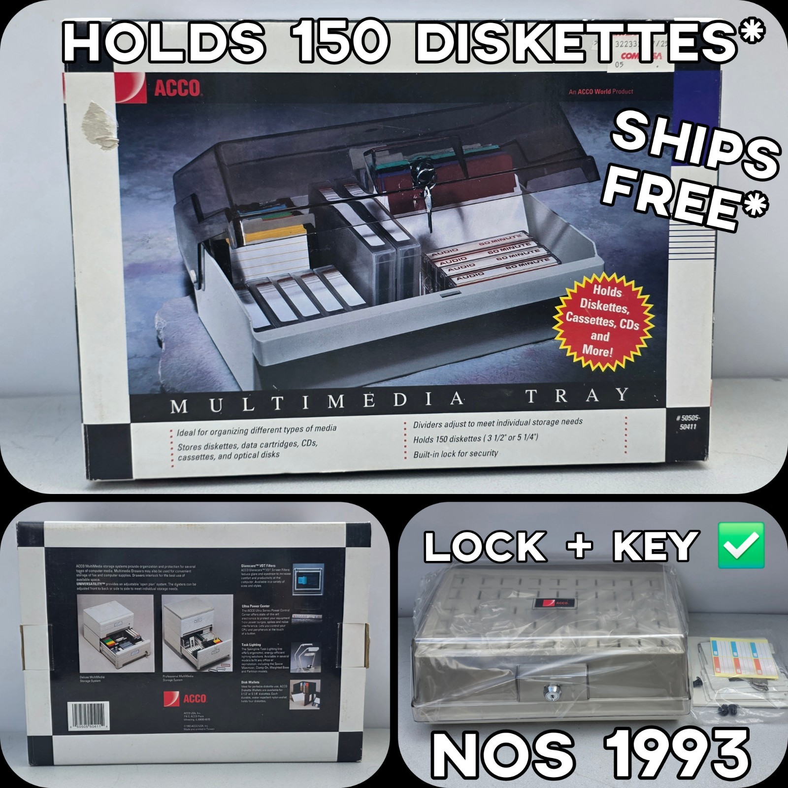 VTG Acco Diskette Tray 3.5'' Multimedia Tray Data CD Cassette Deluxe Locking NEW