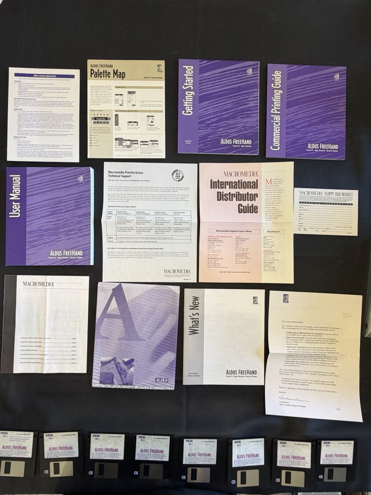 Aldus FreeHand 4.0 Macintosh Upgrade 8 Original Floppy Disks Manuals Box