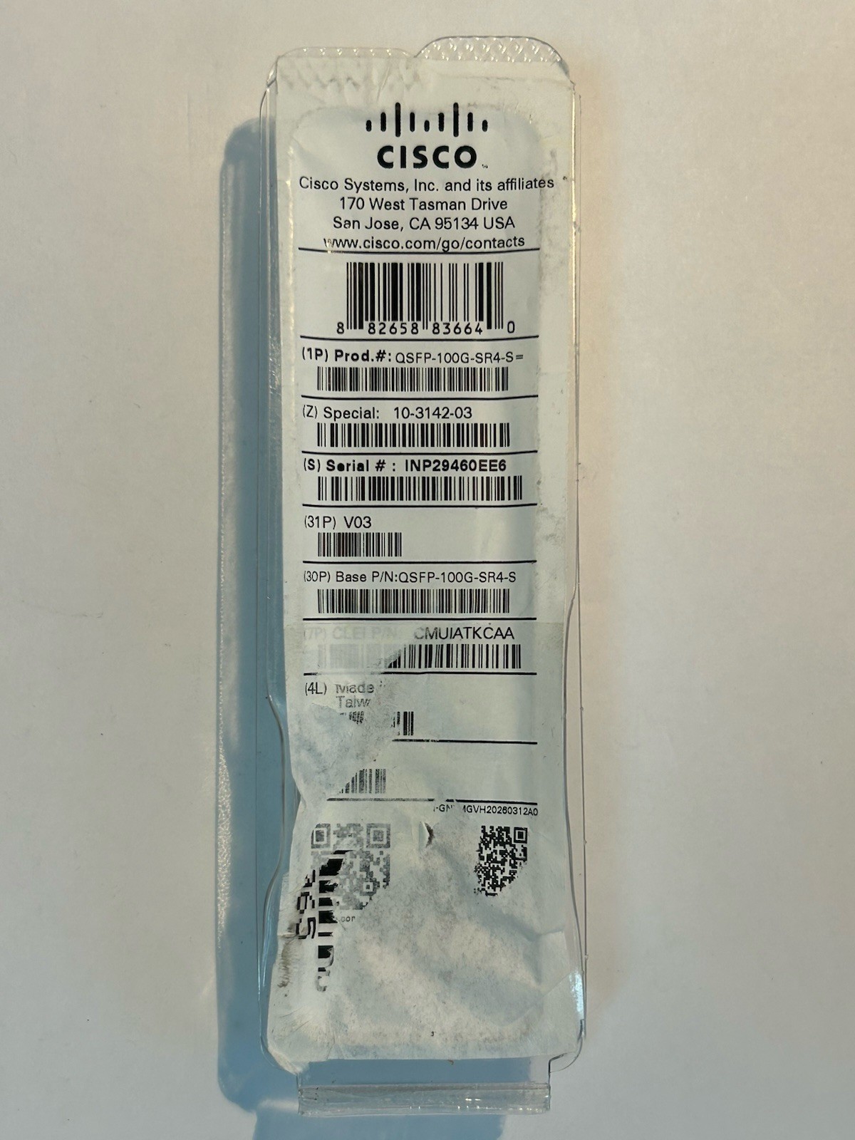 QSFP-100G-SR4-S Cisco 100GBASE SR4 QSFP Transceiver MPO-12 100m OM4 MMF New Clam