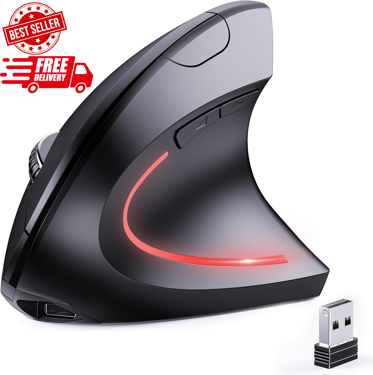 Bluetooth and 2.4G (2-In-1) Rechargeable Wireless Mouse, Ergonomic Vertical Desi