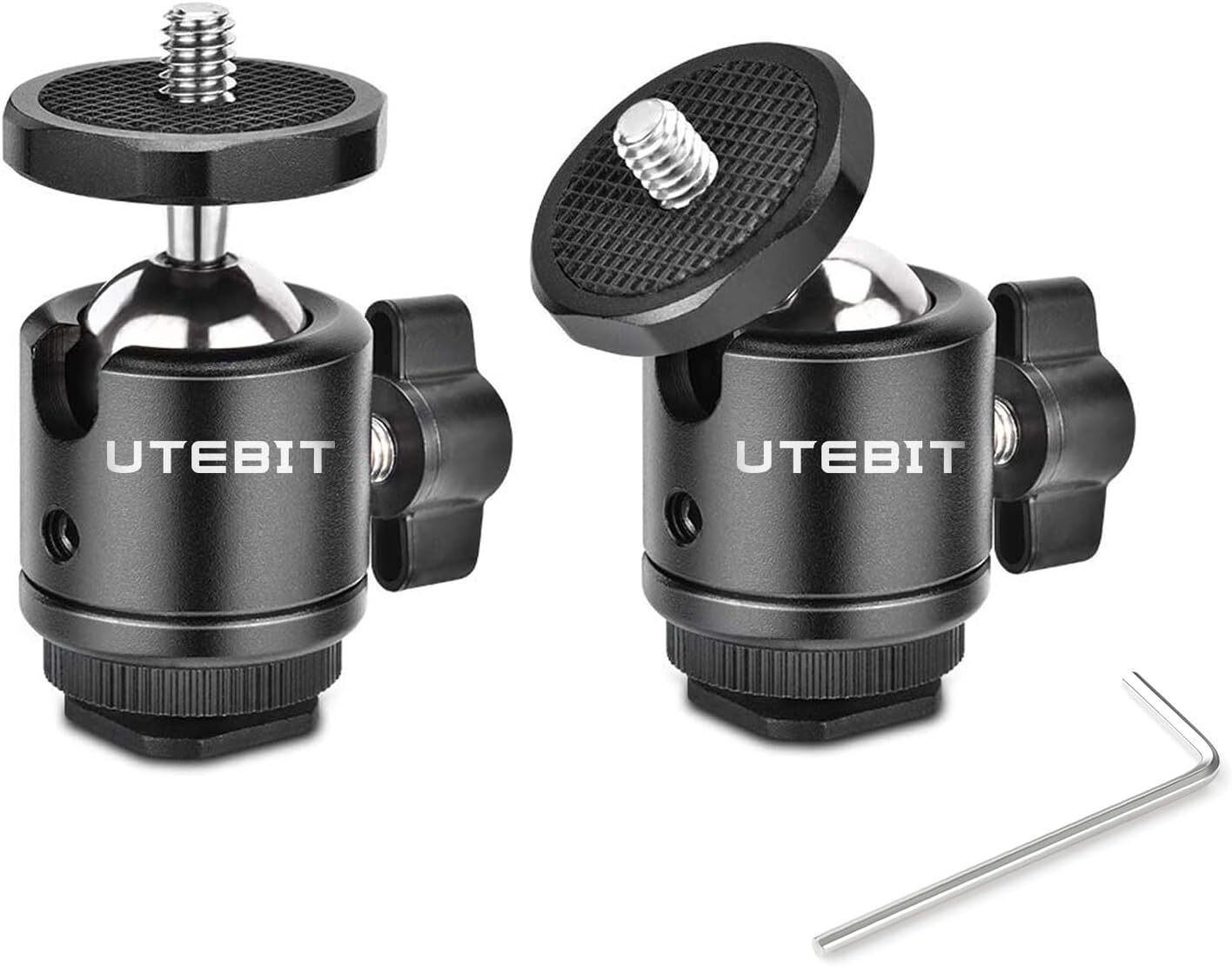 UTEBIT 2 Pack Mini Ball Head with 1/4" Hot Shoe Mount Adapter Max Load 2 