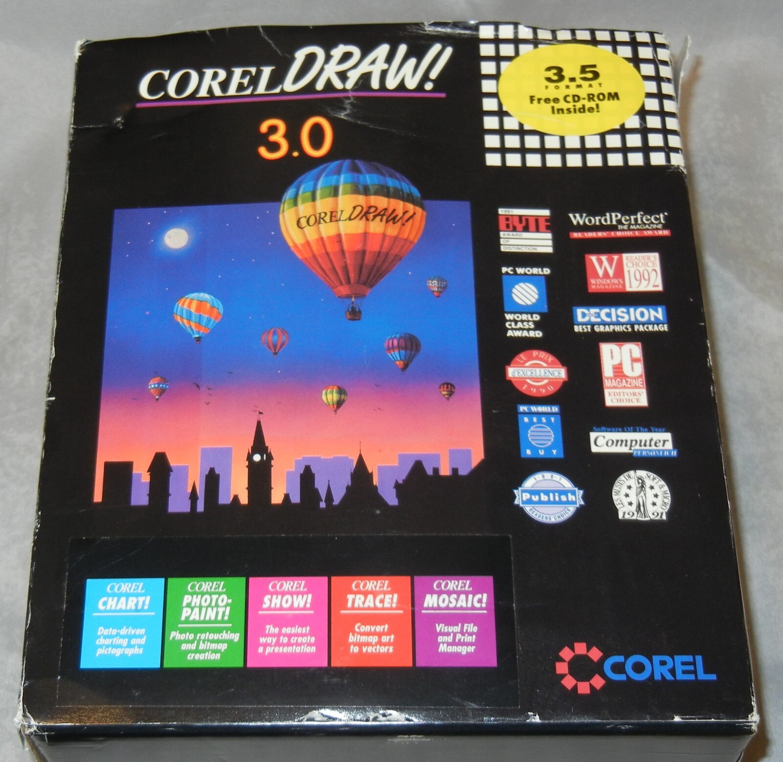 Corel DRAW 3.0 Graphics Software CD 3.5 Box New in Box Complete Academic NOS