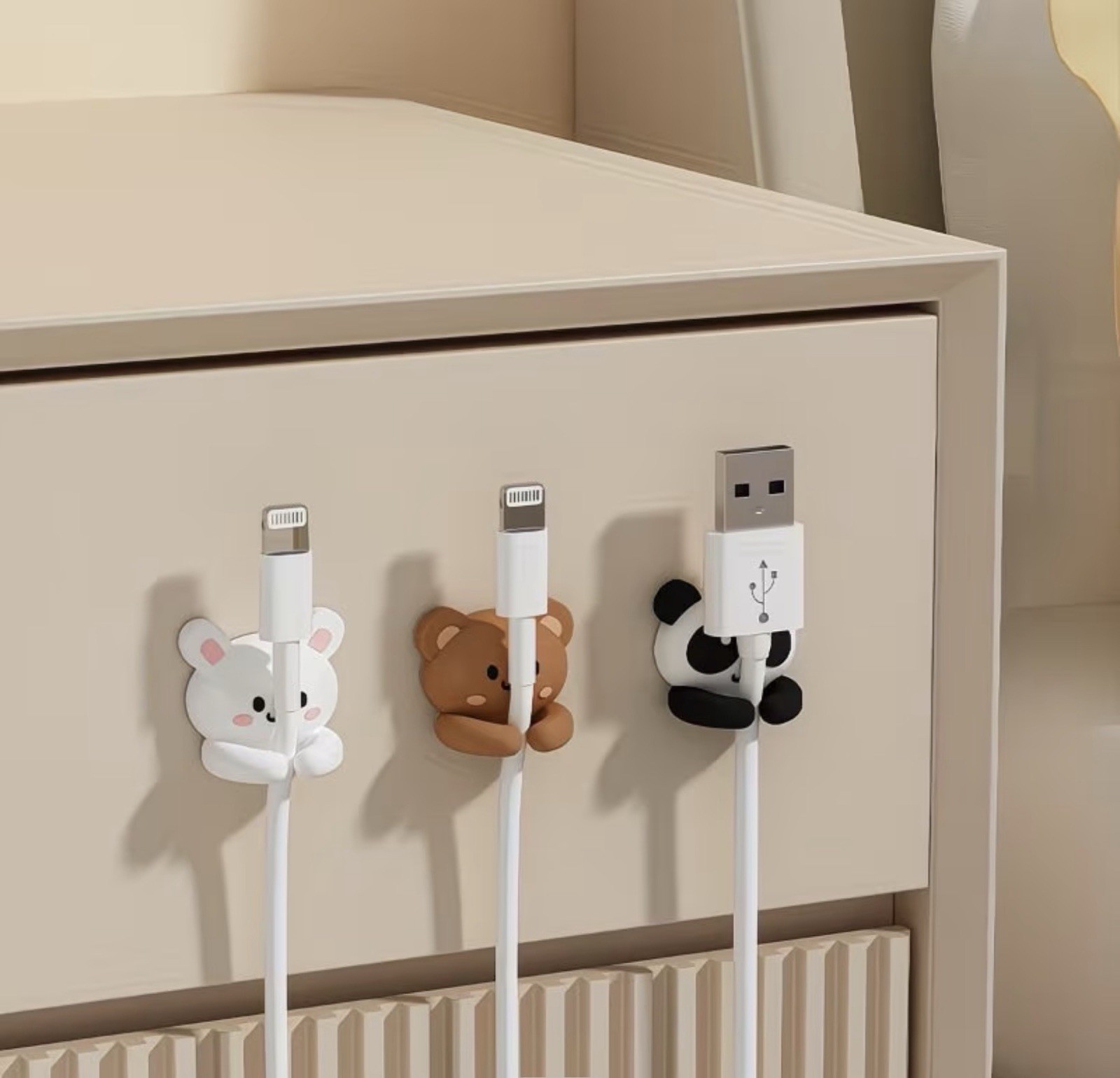 3Cute Animal Cable Holders Organizer Kawaii Bear Panda Desk Wire Clip New 