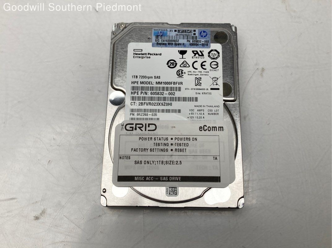 HP SAS Only 1TB Form Factor 2.5 HDD Drive - Tested