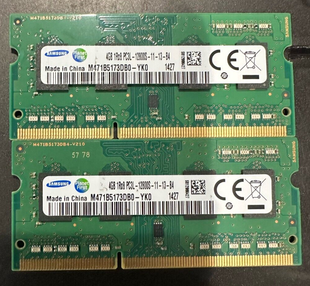 Samsung 8GB (2x4GB) 1Rx8 PC3L-12800S DDR3-1600MHz Laptop RAM (M471B5173DB0-YK0)