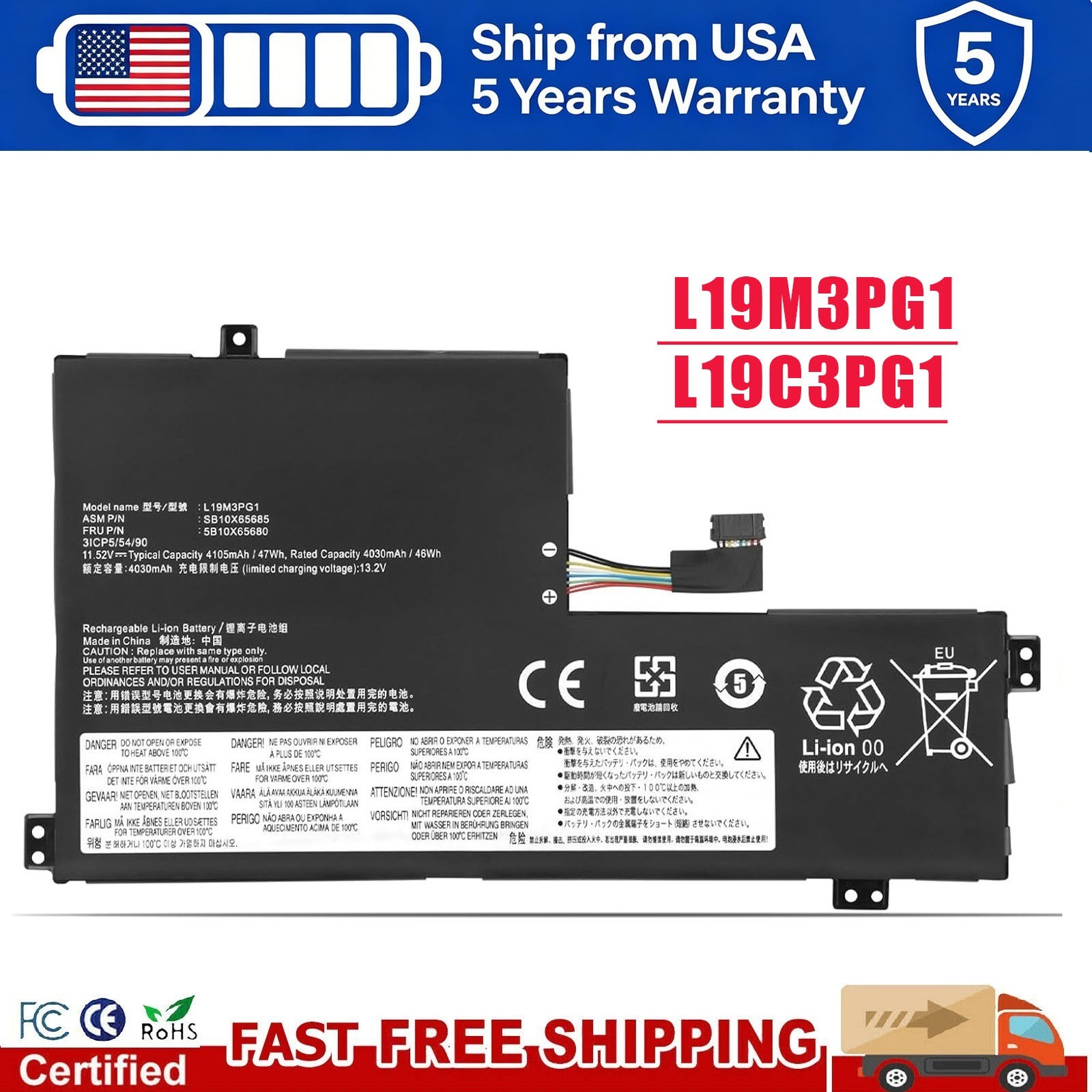 NEW FOR LENOVO 100E 300E CHROMEBOOK 2ND GEN BATTERY L19L3PG1 L19C3PG1 L19M3PG1