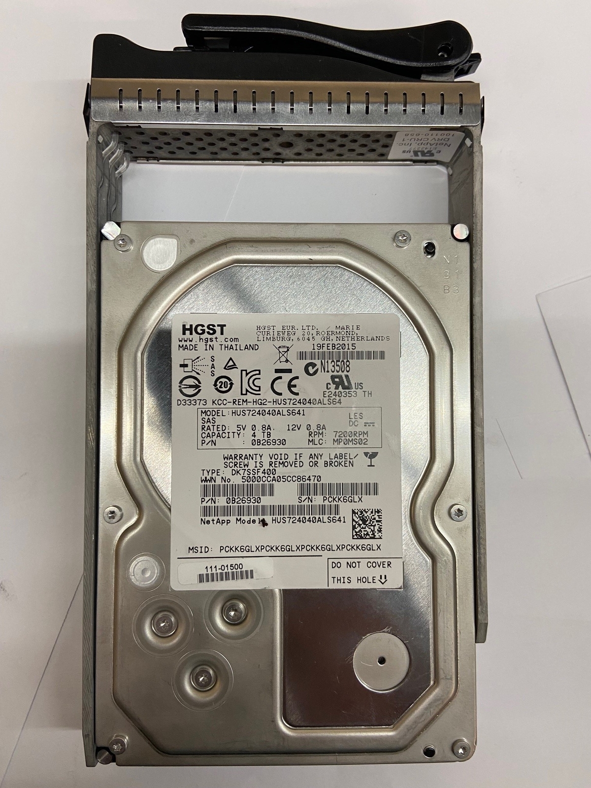 111-01500 - Netapp 4TB 7200 RPM SAS 3.5" HDD for E-Series 12 bay DE1600, E261...