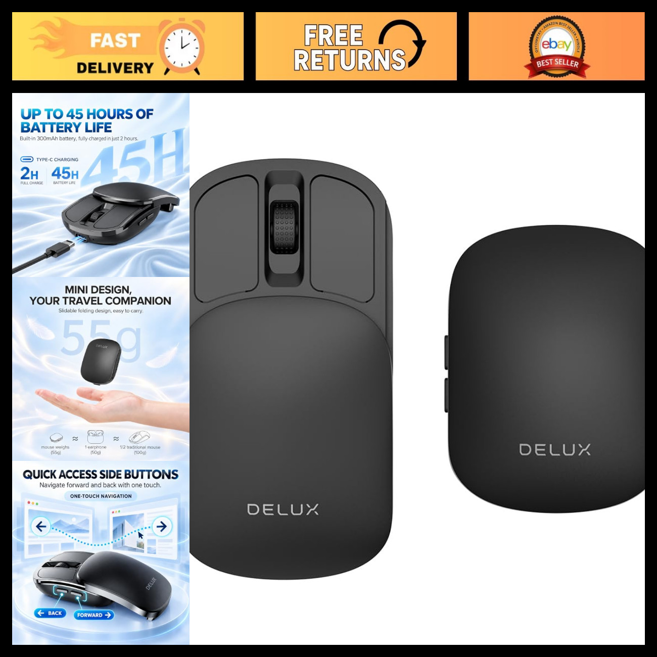 Wireless Bluetooth Pocket Mouse - 2-in-1 Sliding Design, Compact & Portable