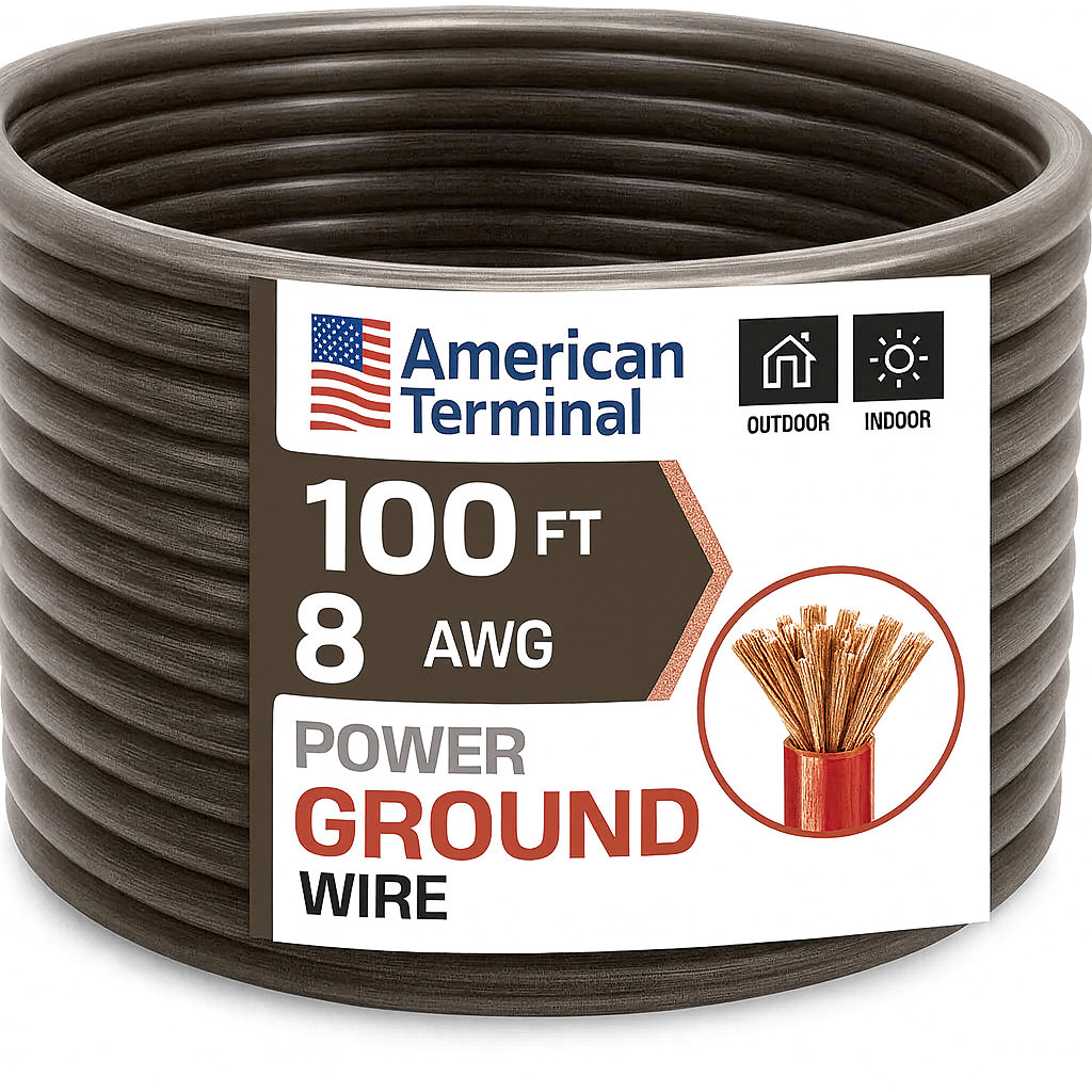 American Terminal ATP8G100BK 8GA 100' Black Power Ground Wire Car Audio