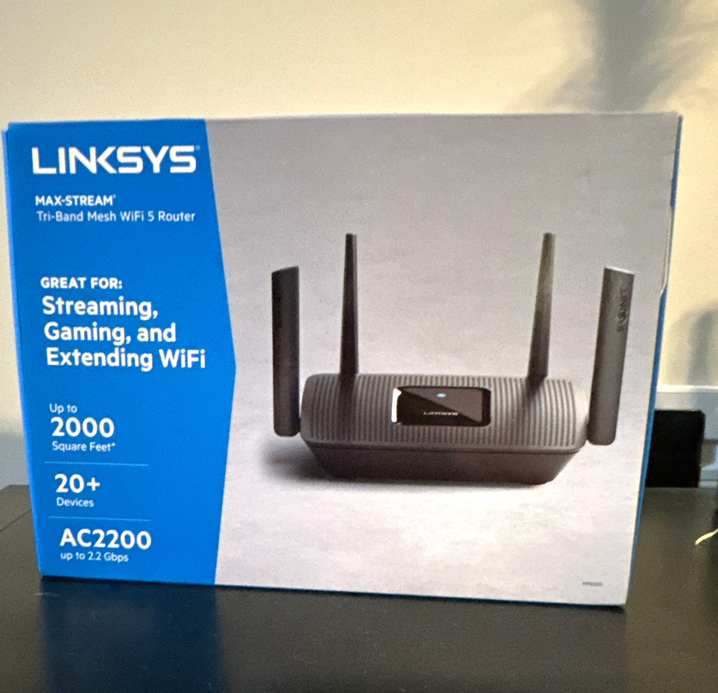 Linksys Max-Stream AC2200 Tri-Band Mesh WiFi 5 Router 2.2Gbps Black