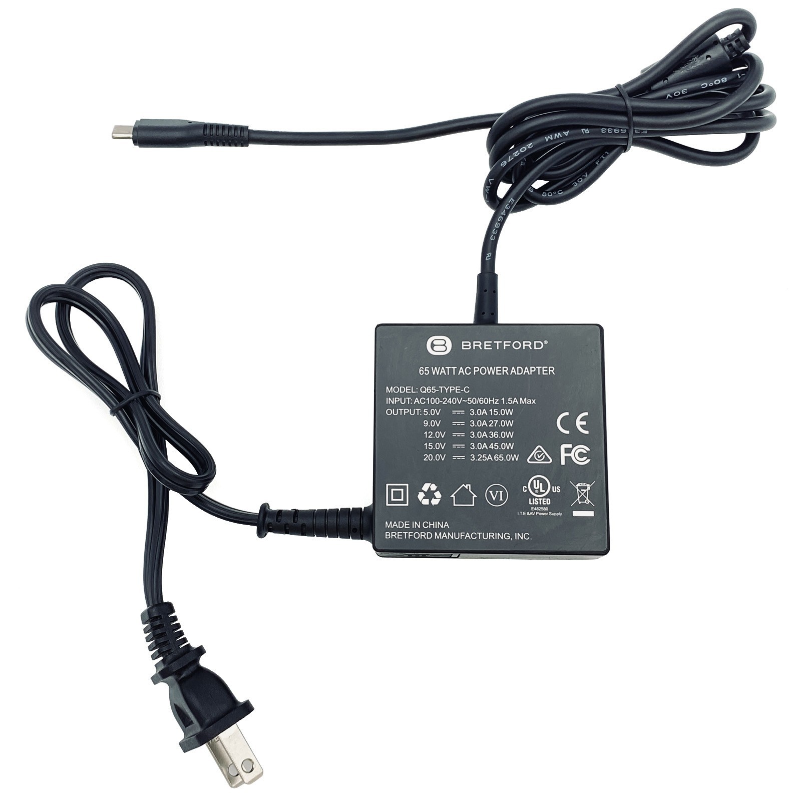 Genuine Bretford 65W USB-C AC Adapter - Travel fast Charger for HP Laptop