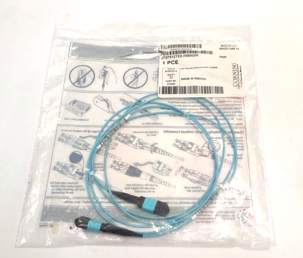 Corning J757512TE8-NB002M 12-Fiber MTP–MTP OM3 Type-B Patch Cable 2 Meters