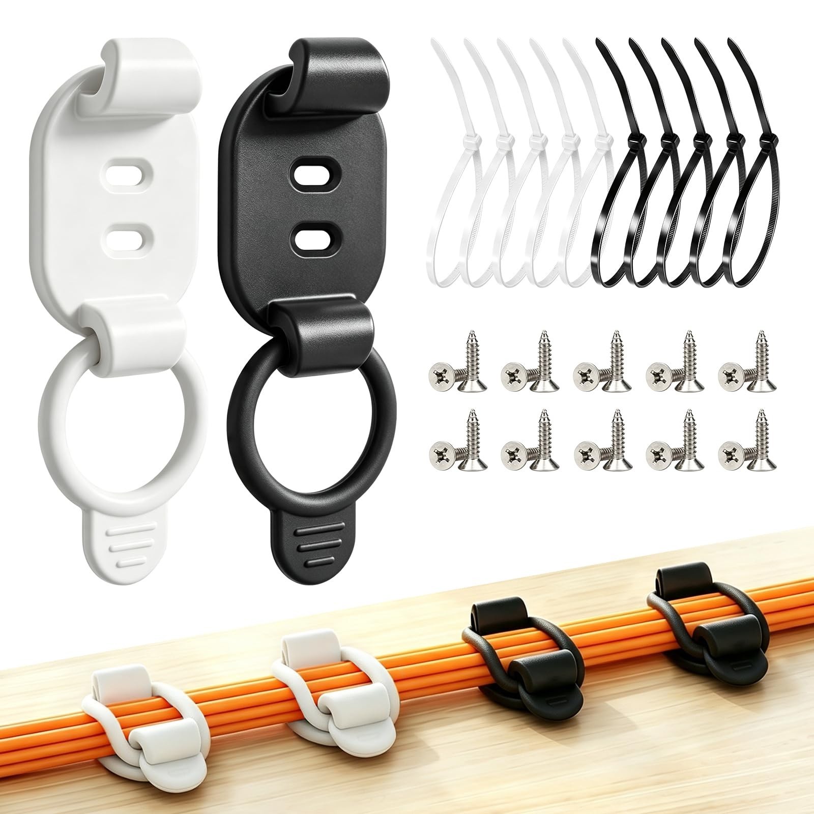 10 Sets Adjustable Cable Management Clips - Self Adhesive Cord Organizer, Reusab