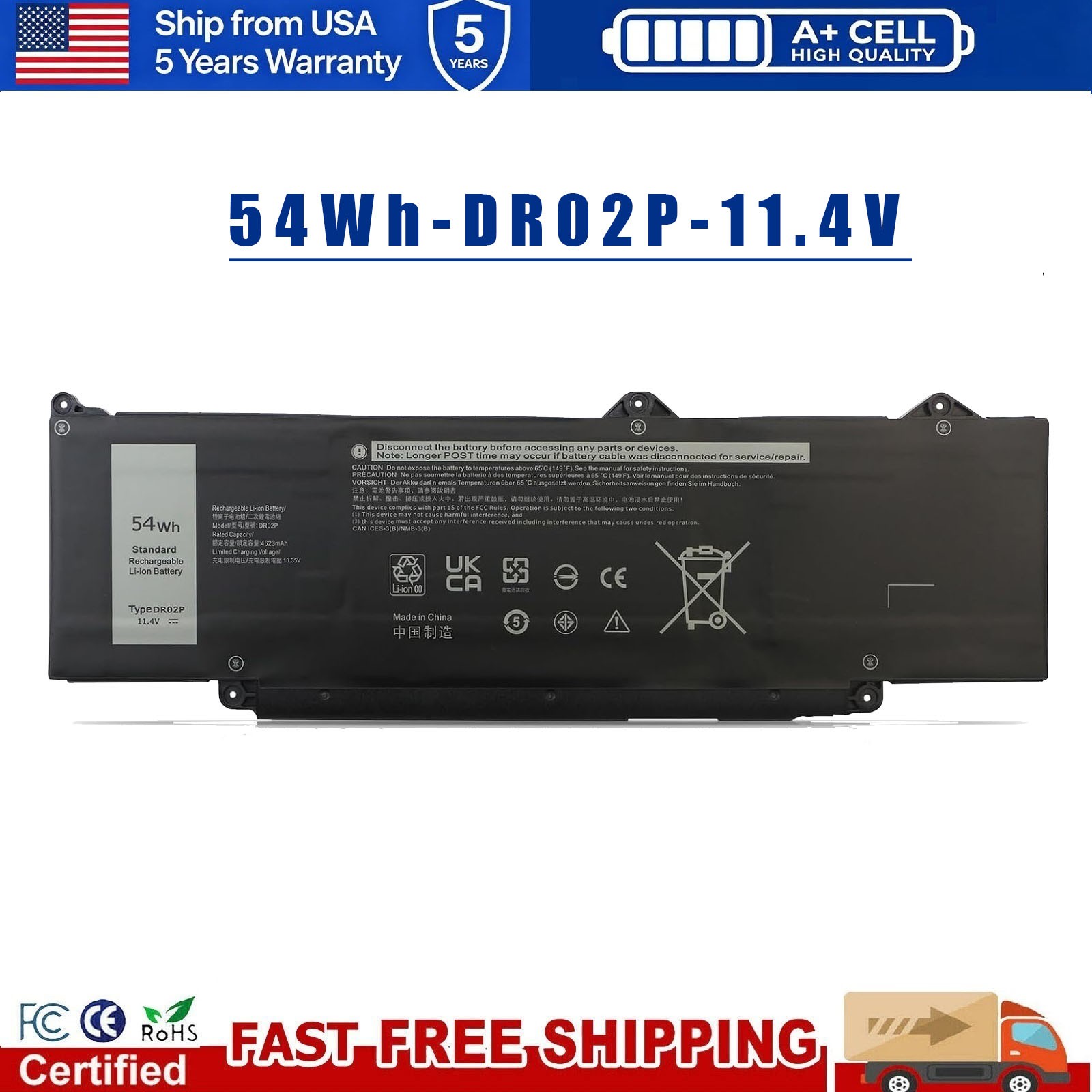 DR02P 54Wh Battery For Dell Latitude 14 3440 5440 15 5540 5550 13 5340 R73TC