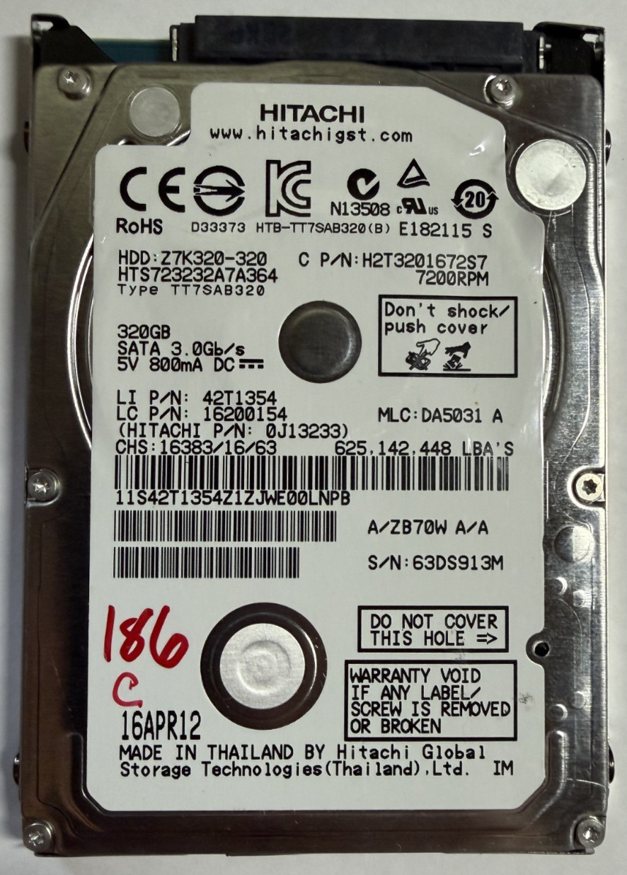 Hitachi 320GB 7200RPM 2.5" SATA HDD Z7K320-320 HTS723232A7A364