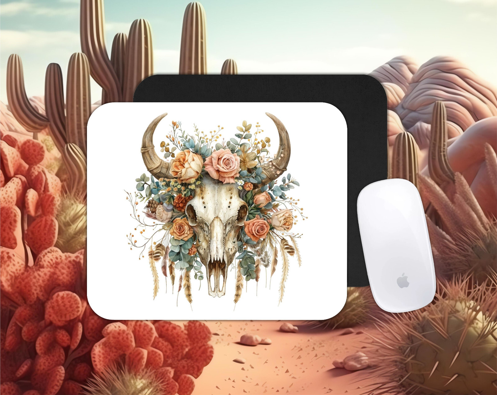 Boho cow skull themed PC/laptop Mouse Pad, CHOICE, , gifts, farm