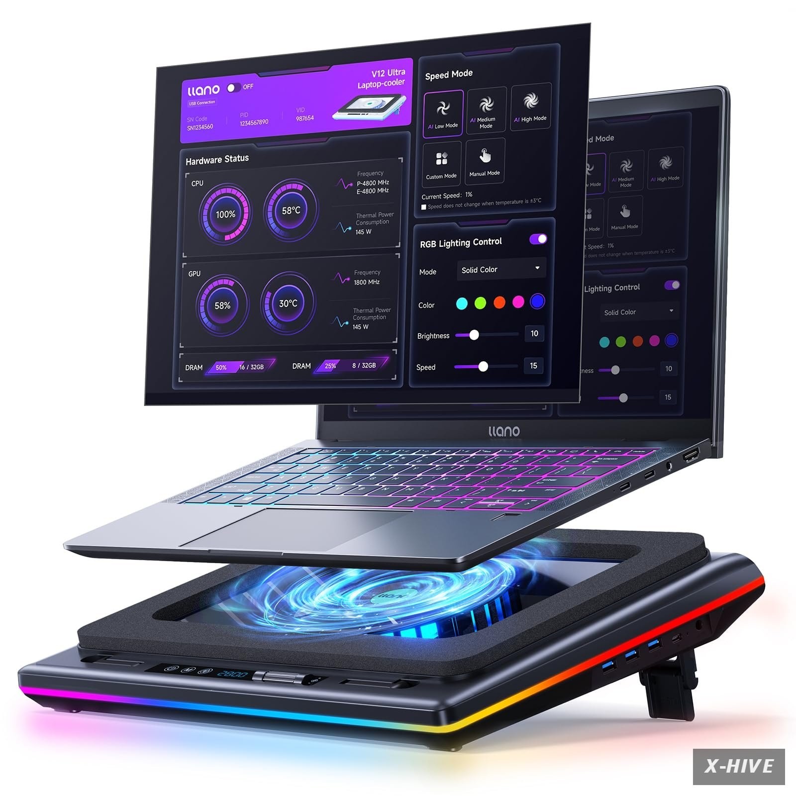 V12 Ultra Laptop Cooling Pad with Smart Software Control, RGB Gaming Laptop Fan