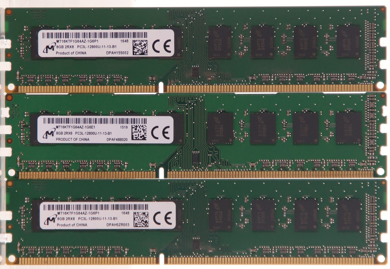 Micron 24GB (3×8GB) DDR3L‑1600 PC3L‑12800U Desktop RAM MT16KTF1G64AZ‑1G6