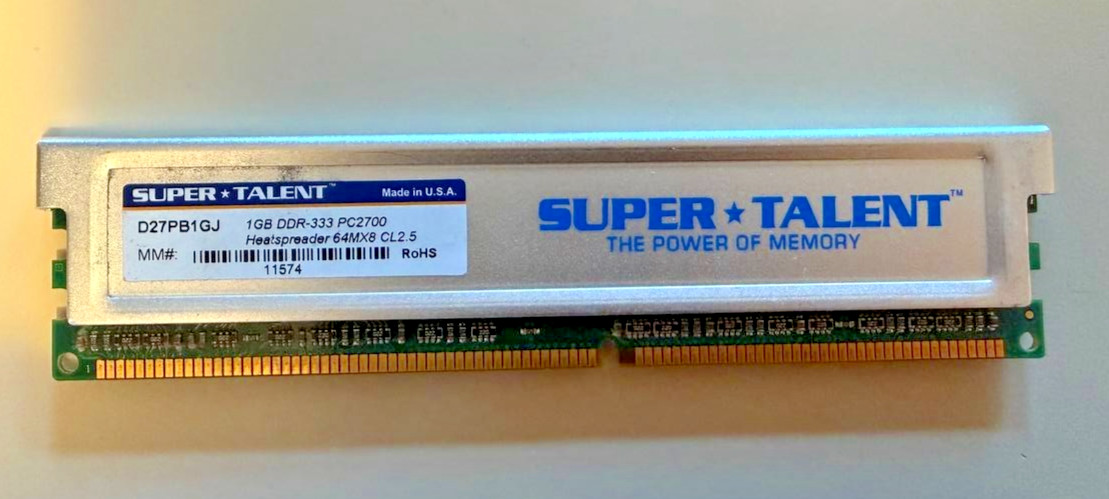 Super Talent 1GB DDR-333 PC2700 Desktop RAM D27PB1GJ DDR1 Single Stick