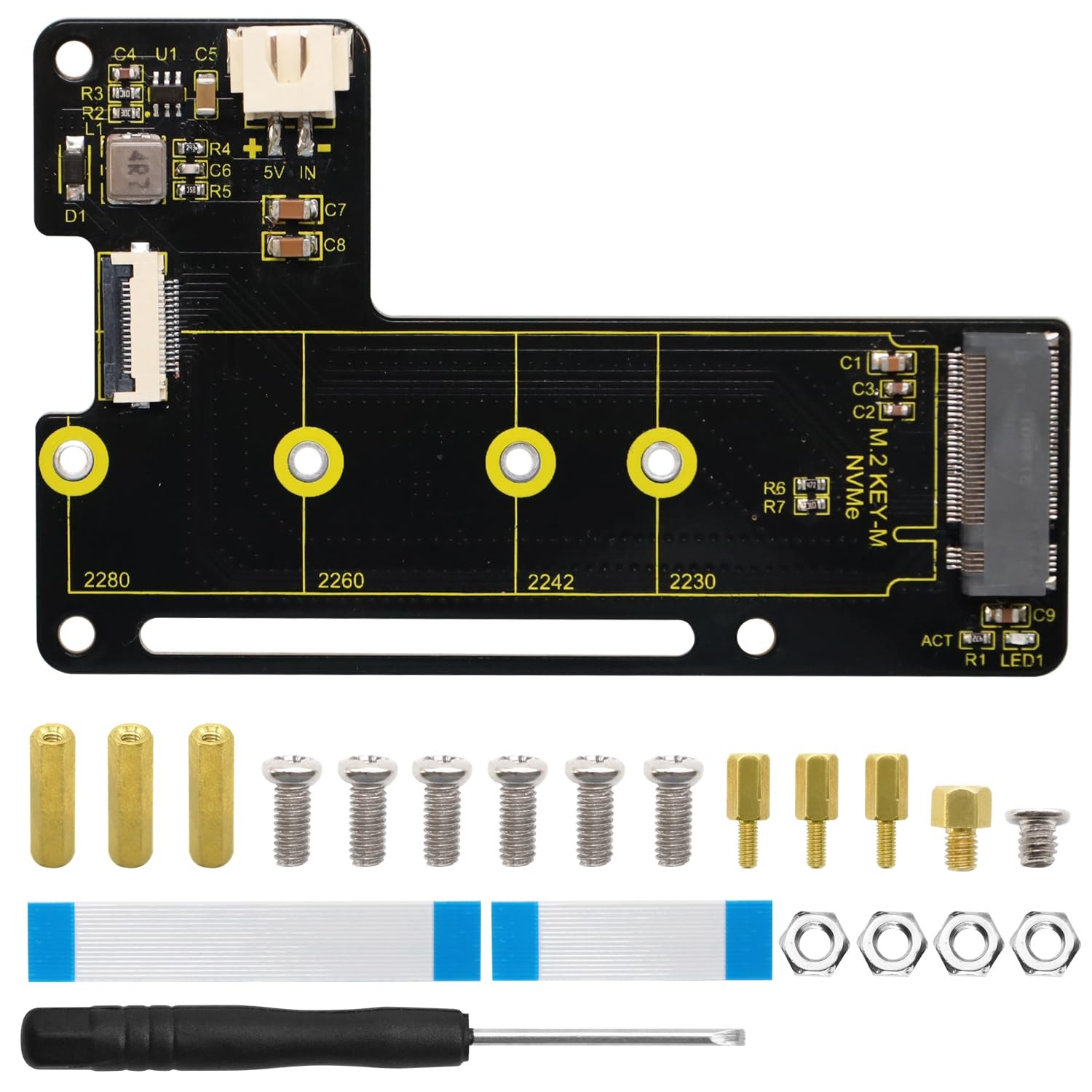 NVMe SSD PCIe M.2 HAT Peripheral Board Fits Raspberry Pi 5 2280/2260/2242