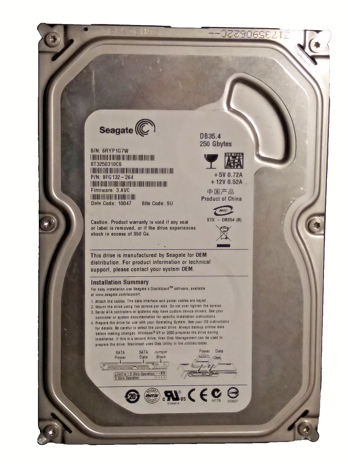 ST3250310CS - Seagate DB 35.4 Series 250GB 7200RPM SATA 3Gb/s 8M Cache CE 3.5-In