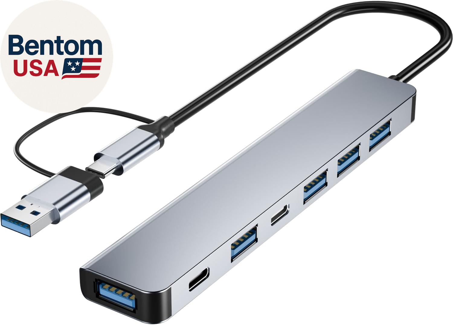 【Upgrade】 USB C/USB Hub,  Aluminum 7 in 1 USB C & USB Hub with USB 3.0, USB 2.0