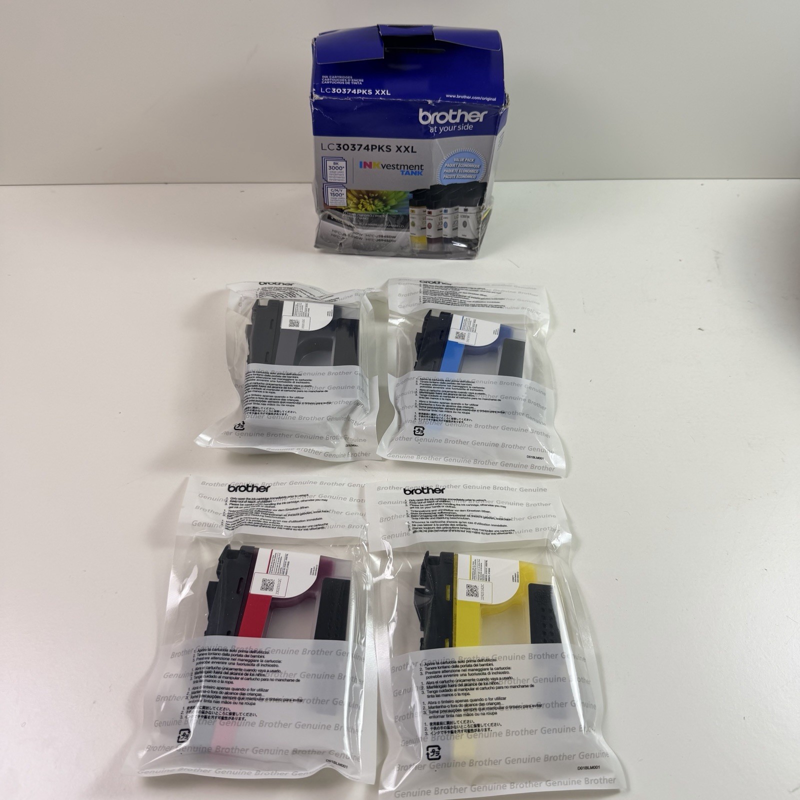 Brother LC3037 XXL 4Pk Black & Color Cartridge Combo Exp 9/28 Sealed