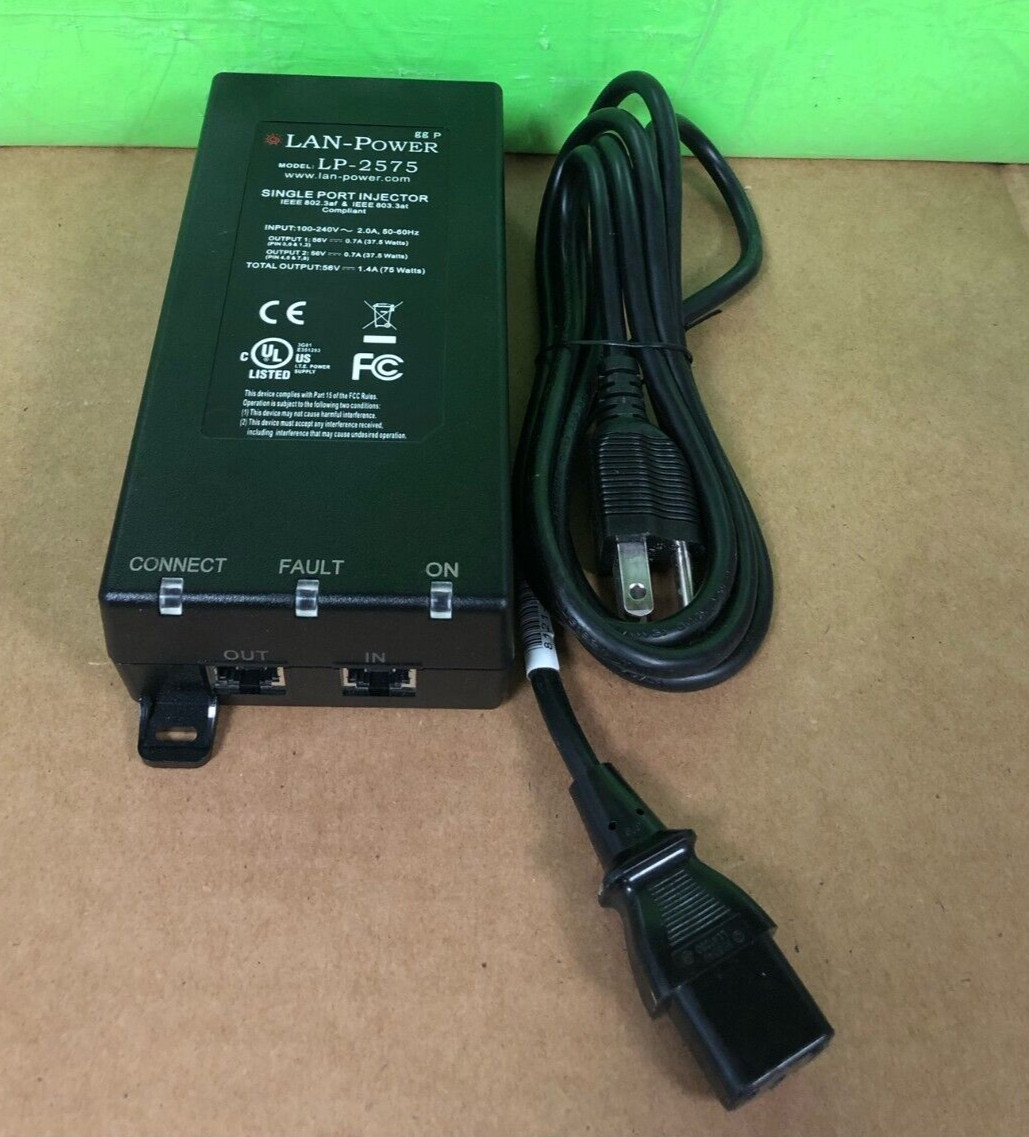 LAN Power LP-2575 Single Port Ultra High Power PoE Midspan Injector W/POWER CORD