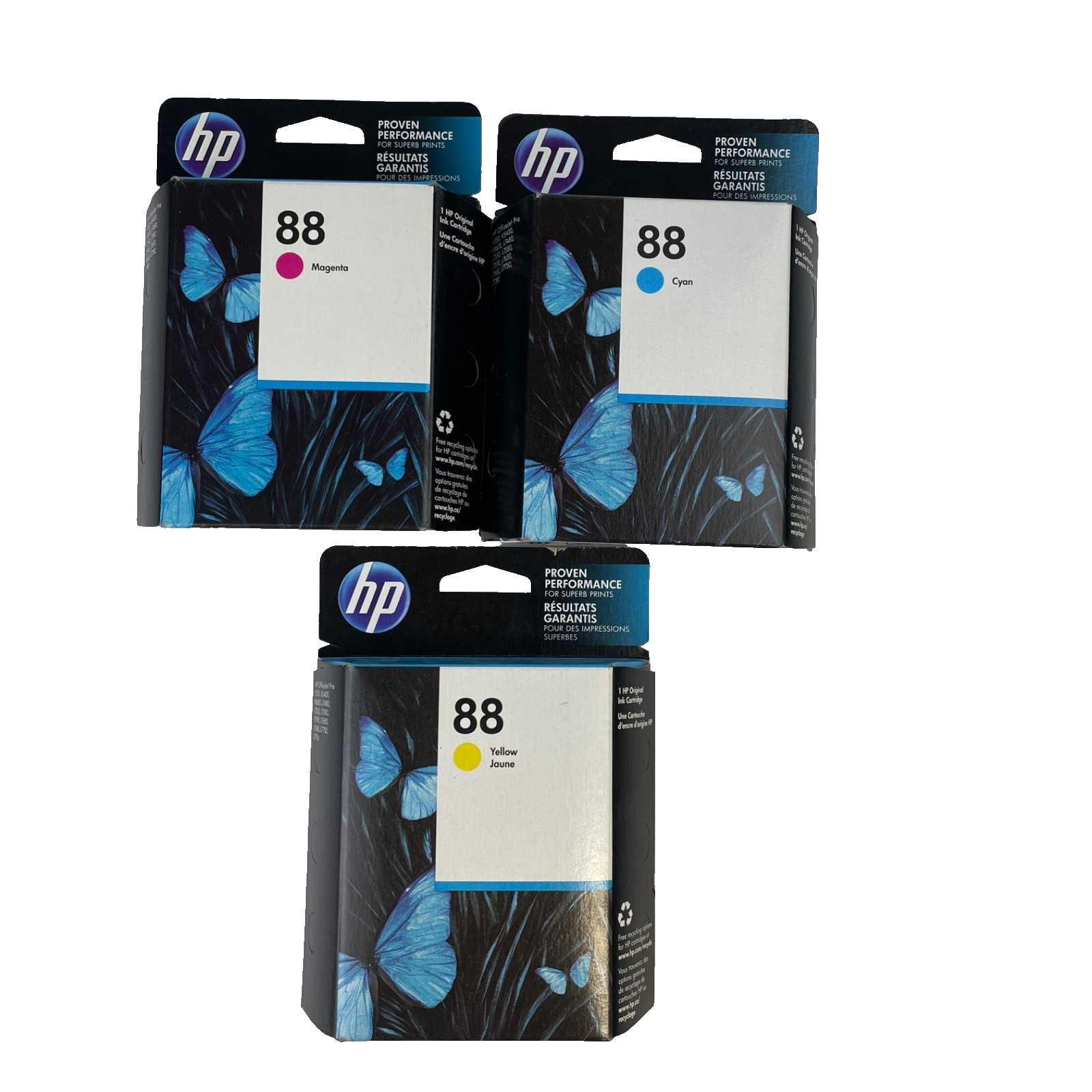 Lot of 3 Genuine Sealed HP 88 Color Ink Cartridges 2019-20 Cyan Magenta Yellow