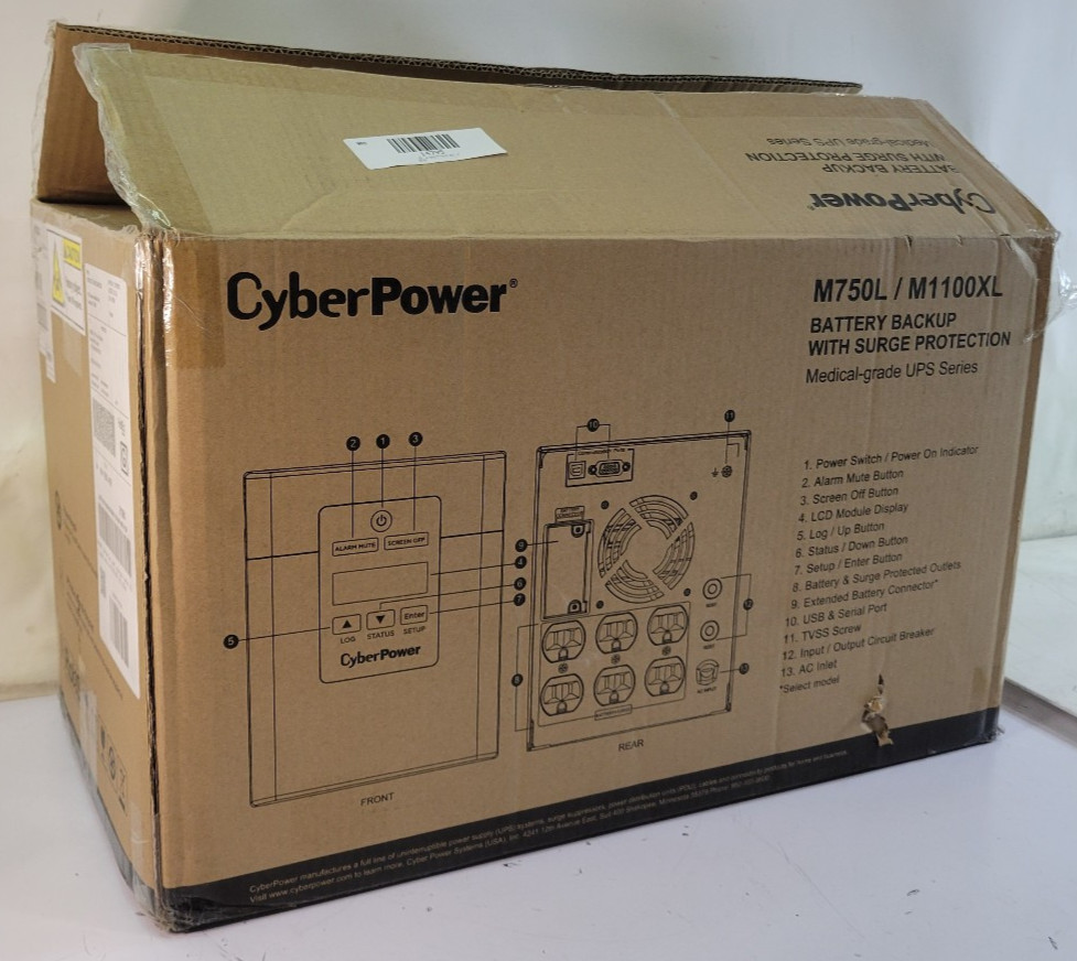 CyberPower Medical Grade M750L 750VA/600W 120V 6 Outlet Tower UPS-Old Stock