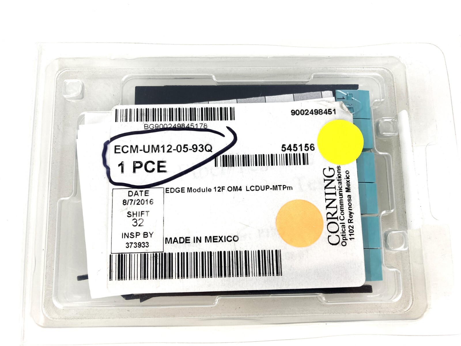 Corning ECM-UM12-05-93Q Edge Module LC Duplex to MTP 50um Multimode OM4 Aqua