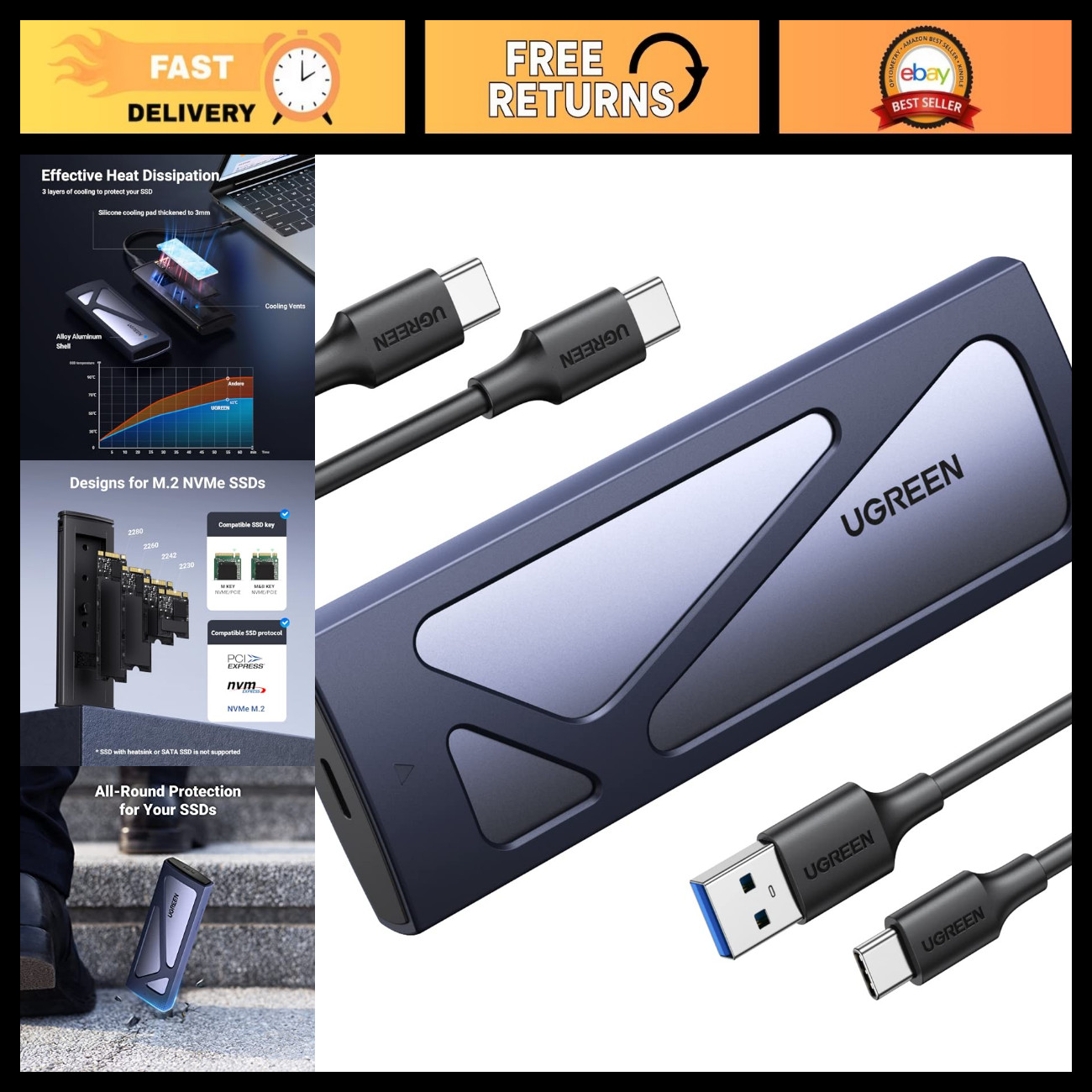 USB-C M.2 NVMe SSD Enclosure for Mac Mini, 10Gbps High-Speed Data Transfer