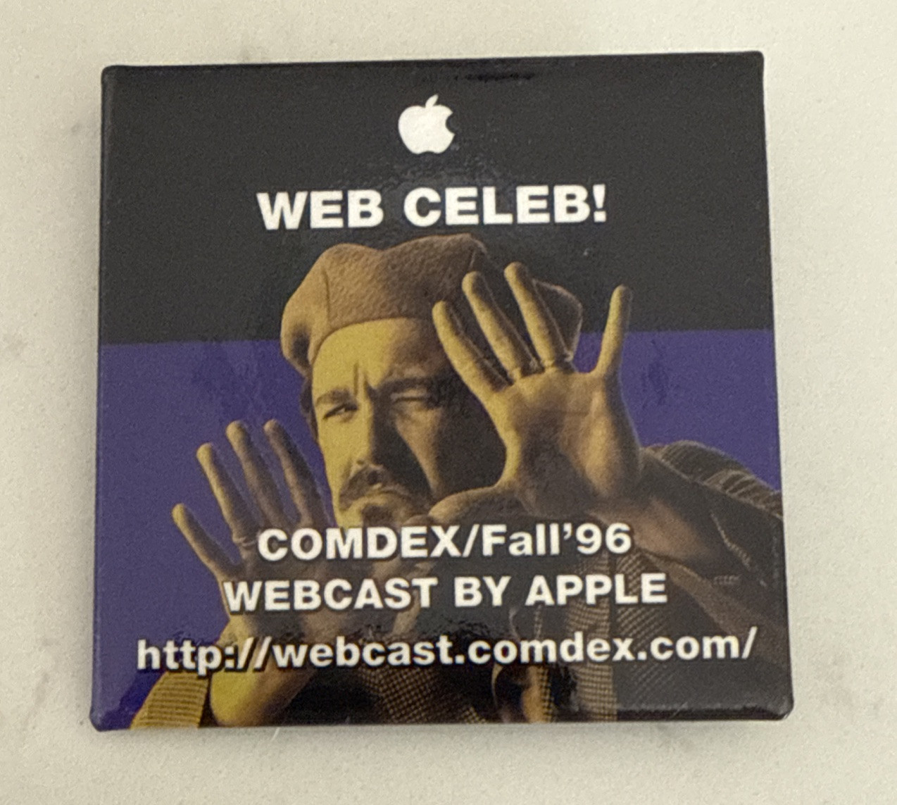 RARE Vintage Apple Computer Web Celeb Pin Back Macintosh Multimedia 1996