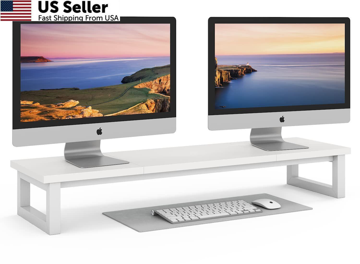 YAOHUOO Dual Monitor Stand Riser, 39Inch Large Stands for 2 White