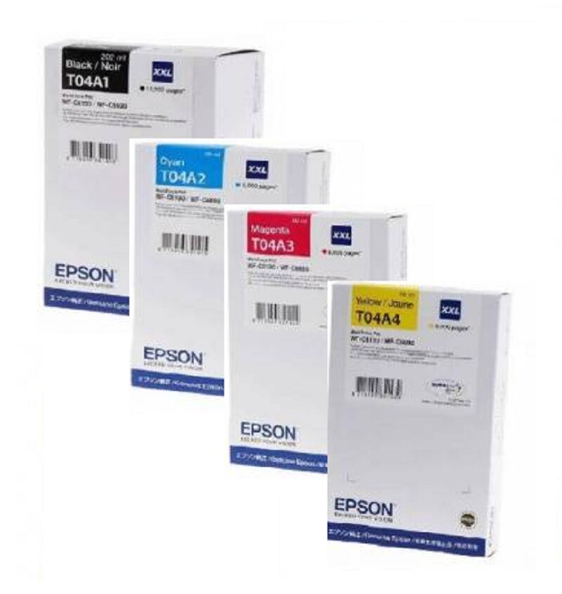 4 x Genuine Ink Epson WorkForcePro WF-C8190 WF-C8690 / T04A1 - T04A4 XXL LOT