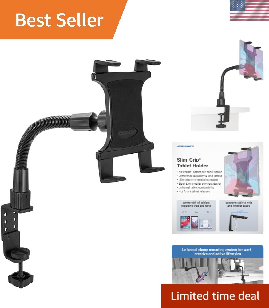 Versatile Heavy Duty Tablet Holder with 12-Inch Flexible Arm & C-Clamp Support