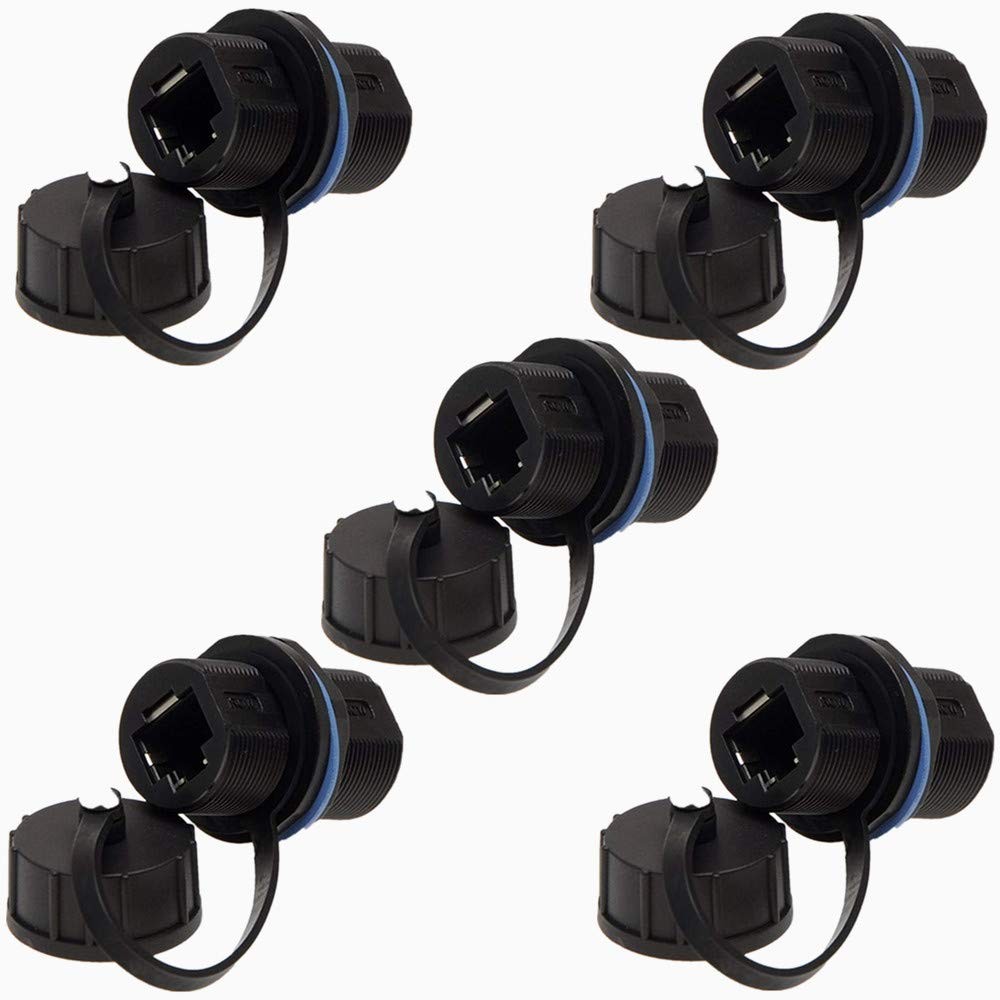 5 Pcs Panel Mounting Shielded RJ45 Waterproof Cat5/5e/6 Connector Adapter