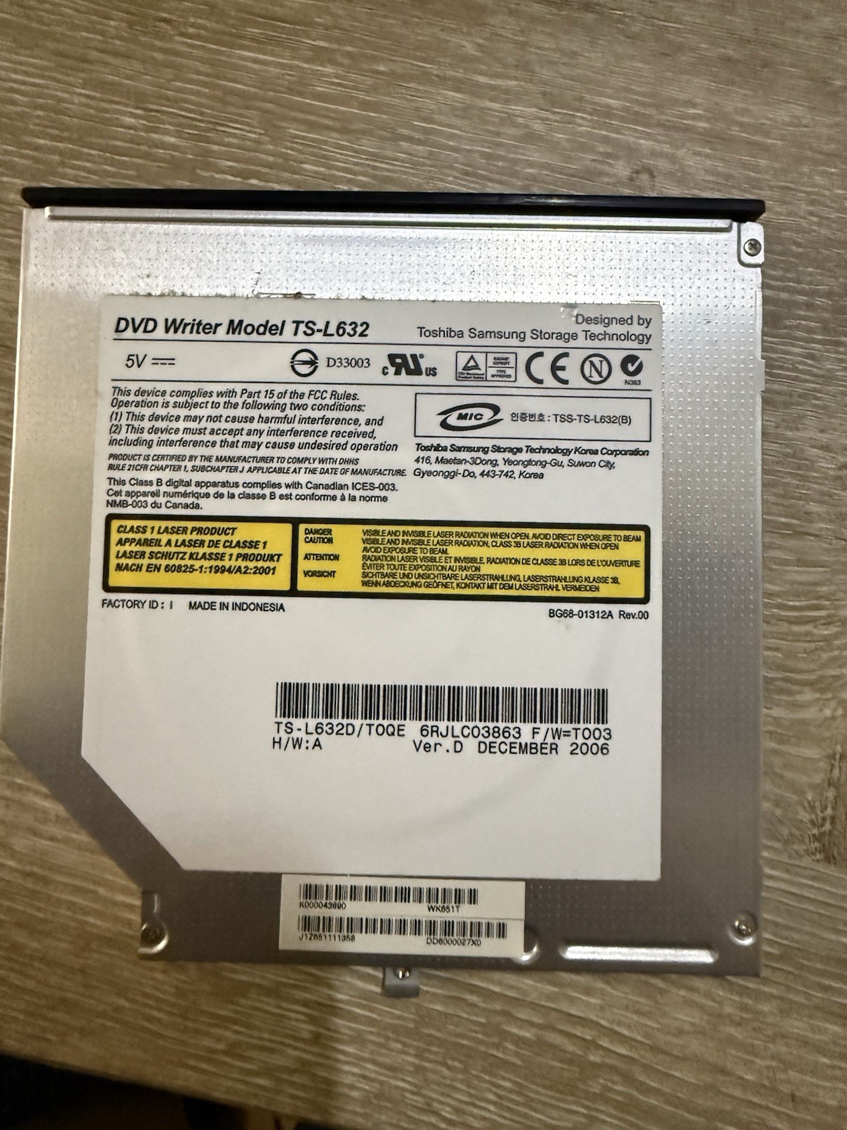 Toshiba Samsung TS-L632 Internal Laptop ATAPI 8x CD/DVD Writer DVD+R CD-RW