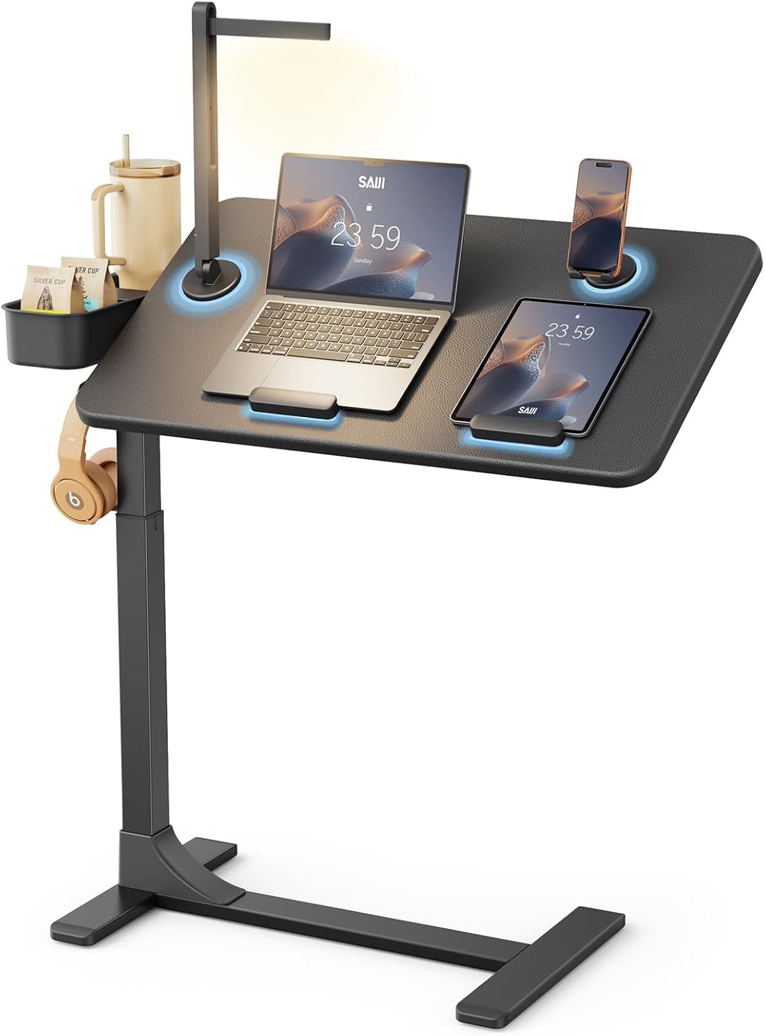 Magnetic Rolling Overbed Desk SAIJI with LED Light