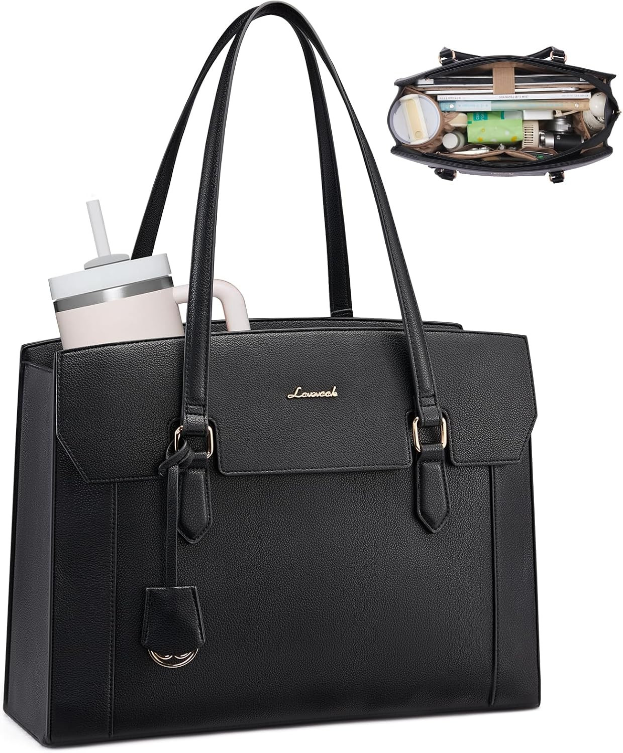 Laptop Tote Bag for Women,Computer Work Bag with Large Cup Holder,15.6