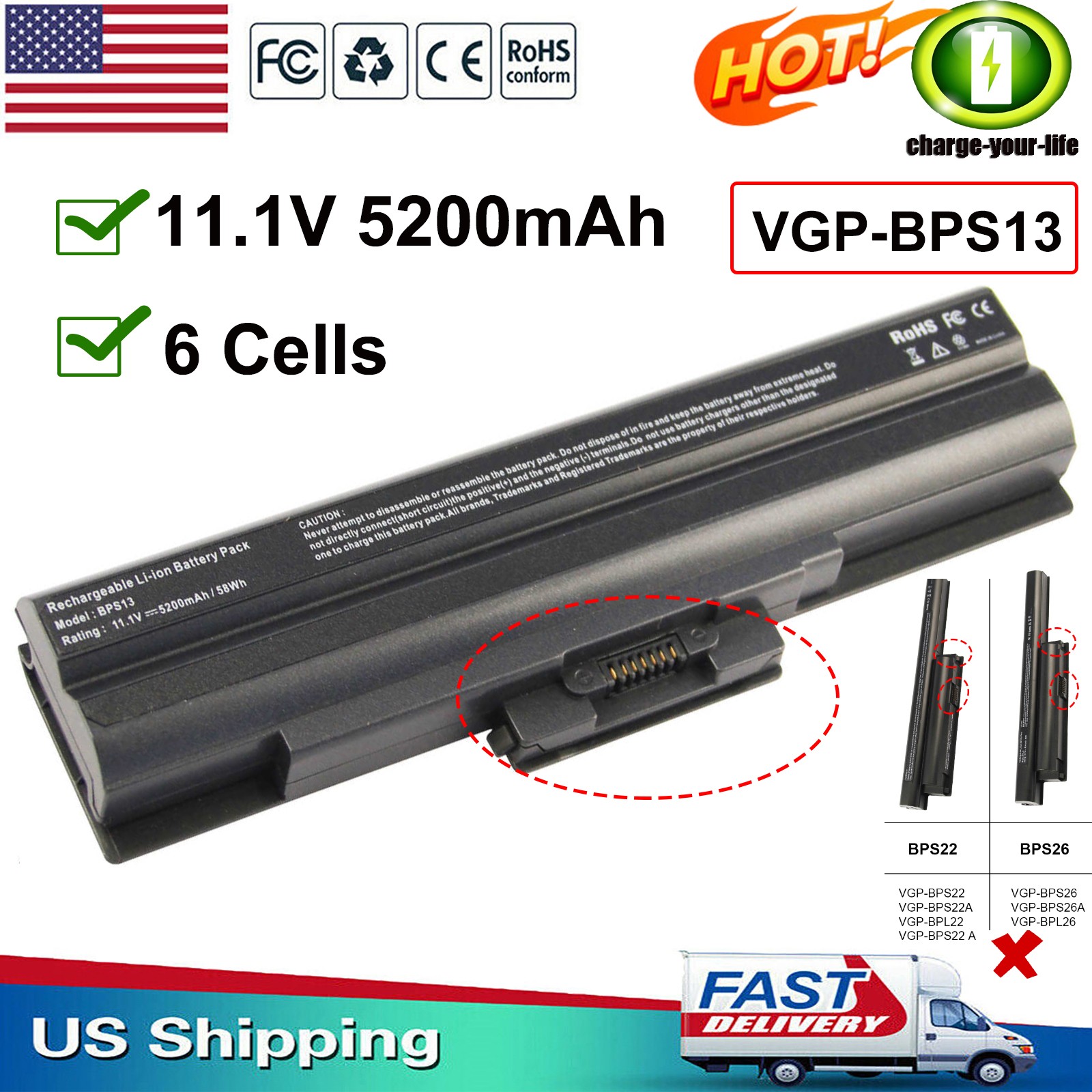 VGP-BPS13 Battery For Sony Vaio VGN-CS/FW/AW VGP-BPS13/Q VGP-BPS13B/Q VGP-BPS21A
