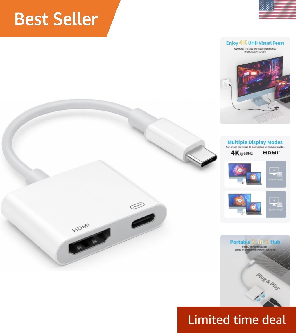 HDMI Adapter for iPhone & USB-C Devices: 4K@60Hz & PD Charging - MFi Certified