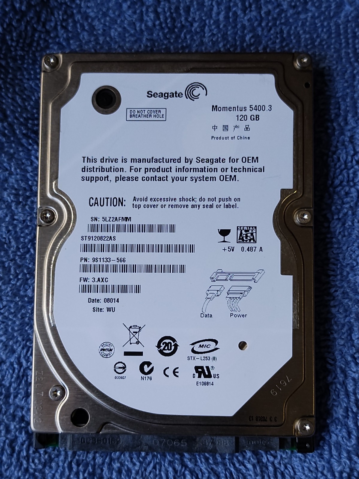 Seagate Momentus 120GB 5400RPM SATA 2.5" Hard Drive [Model# ST9120822AS]