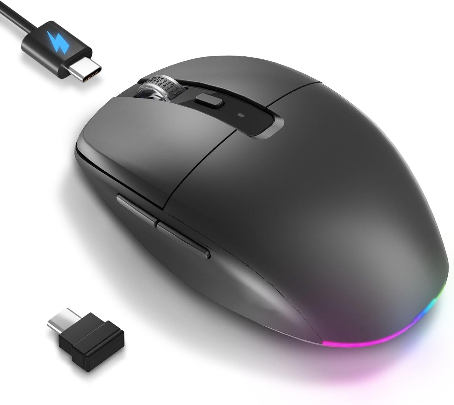 Type C Rechargeable Wireless Mouse, 2.4G USB C RGB Lighting Computer
