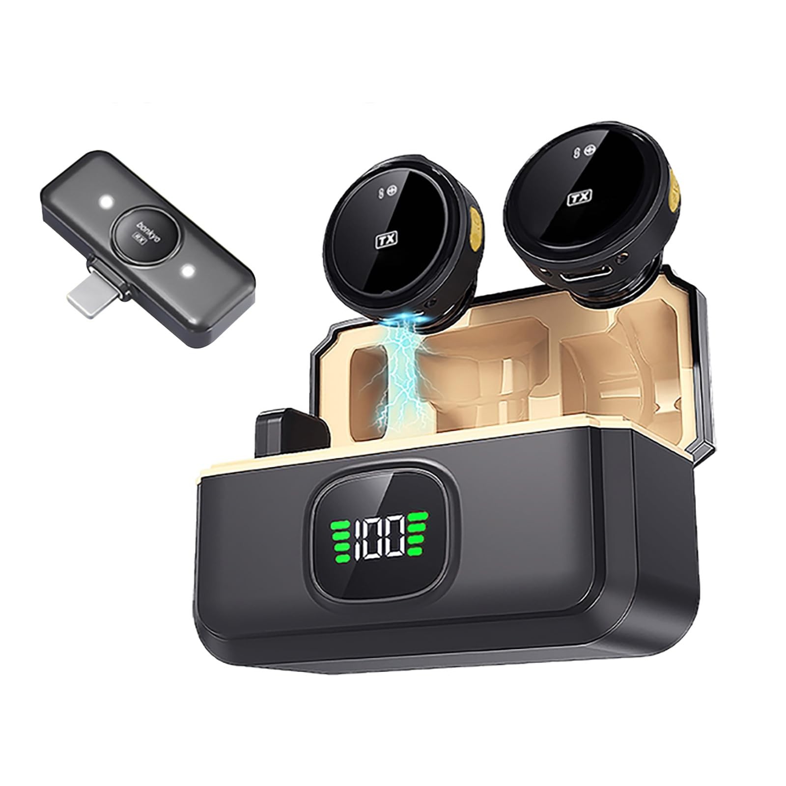 Magnetic Wireless Lavalier Mic for Android, iPhone(2 TX+1 RX+Charging Case),...