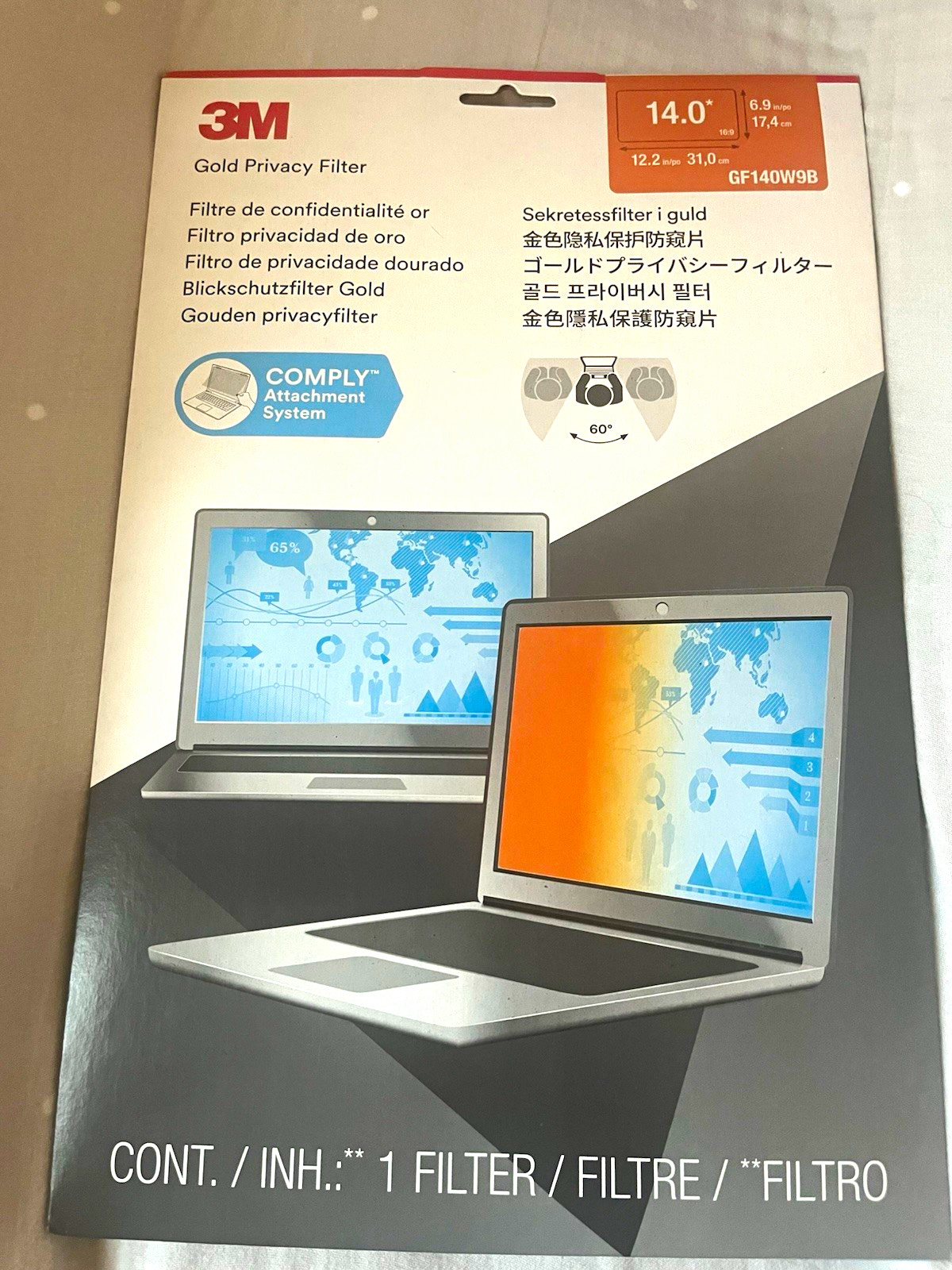 3M 14.0in Gold Privacy Screen Filter w/ COMPLY Attachment System GF140W9B