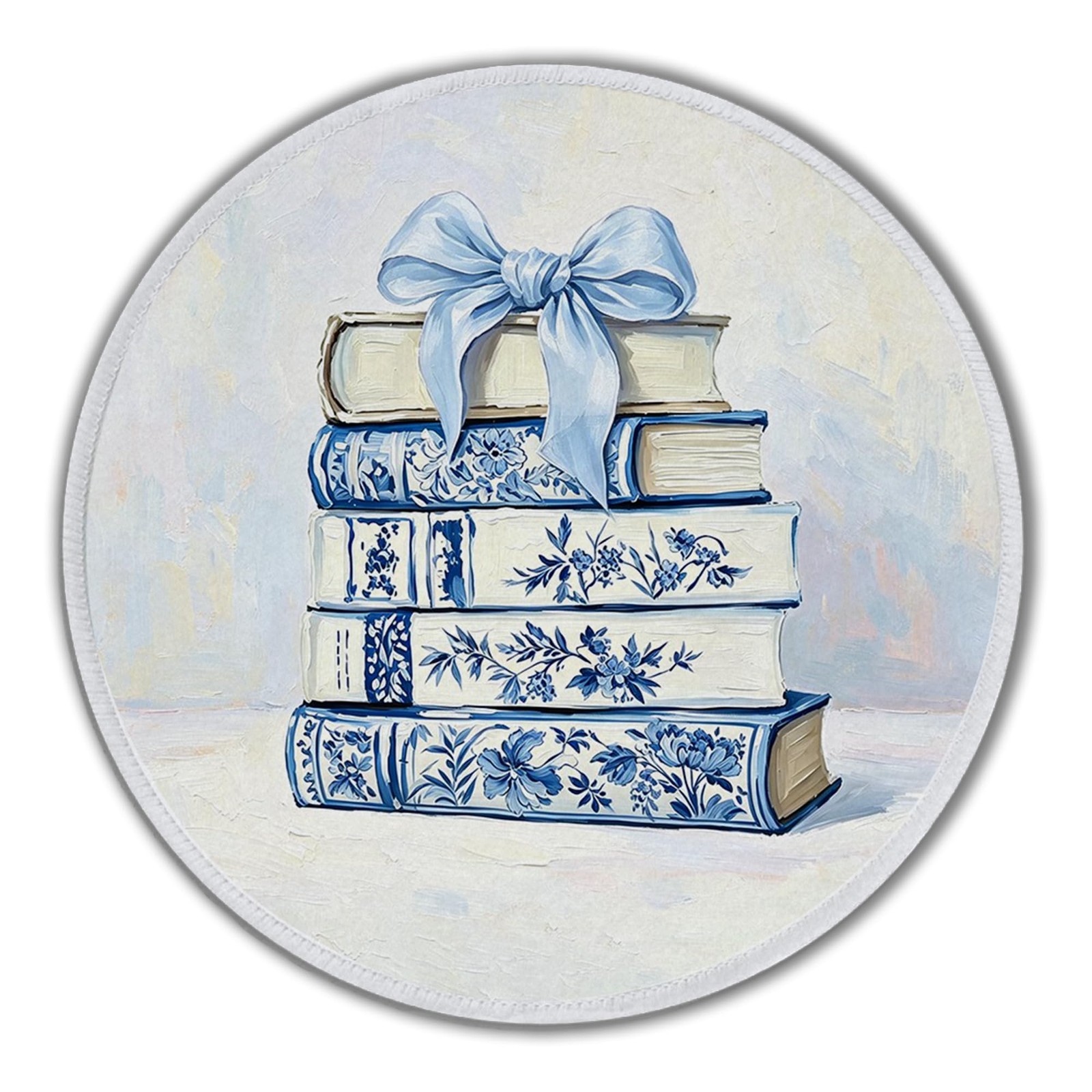 Blue and White Books Chinoiserie Chinese Decor Round Pad 8.6x8.6in