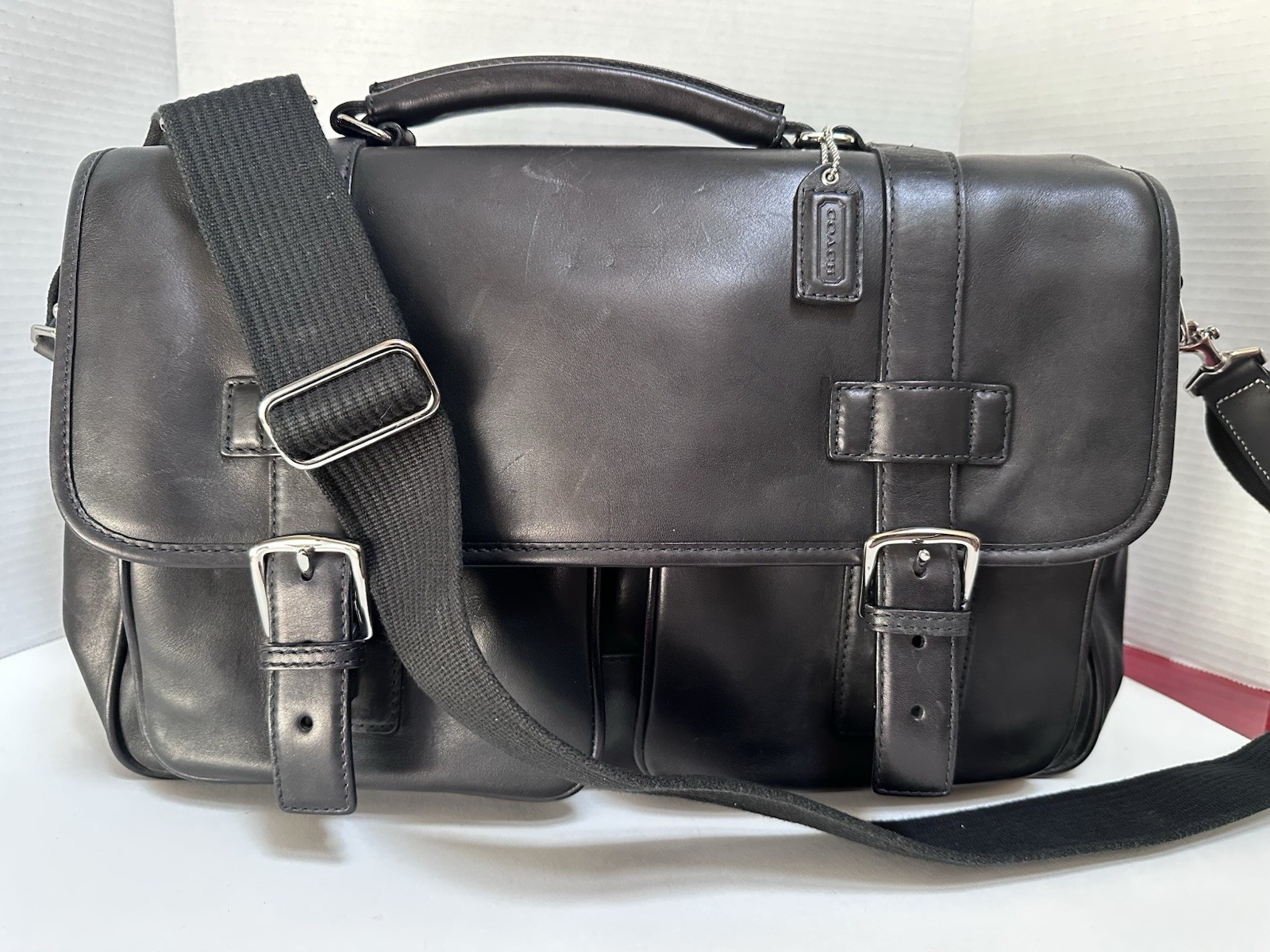 Coach Vintage BLK Leather Messenger Bag 15" ,Laptop , Adjustable Strap C23-5241